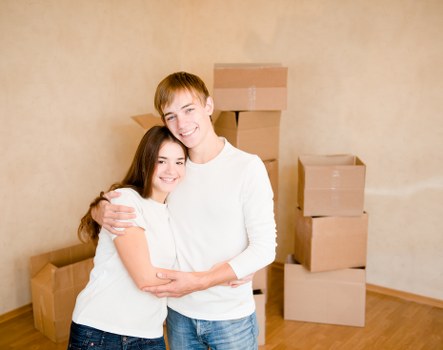 Packed boxes and furniture prepared for transport